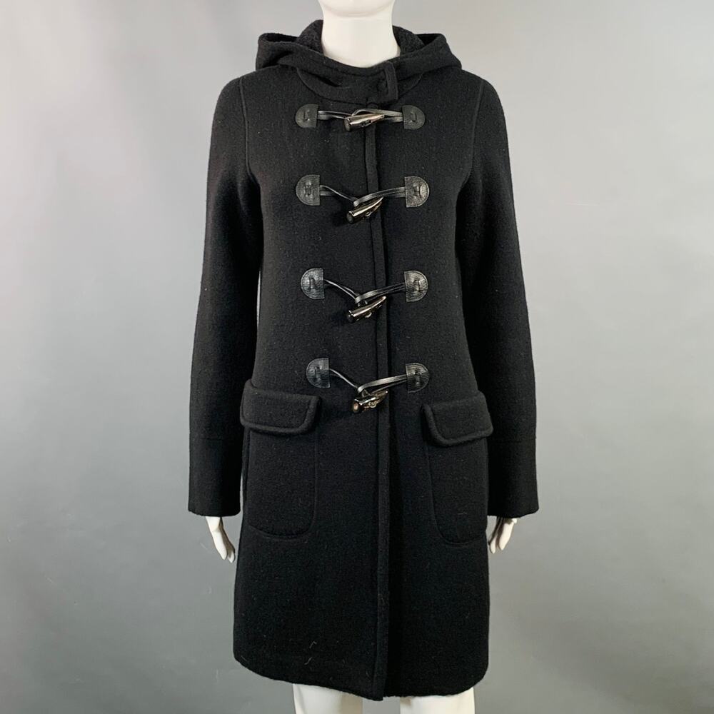 BRUNO MANETTI Size 4 Black Wool Cashmere Blend Knit Hooded Toggle Closure Coat